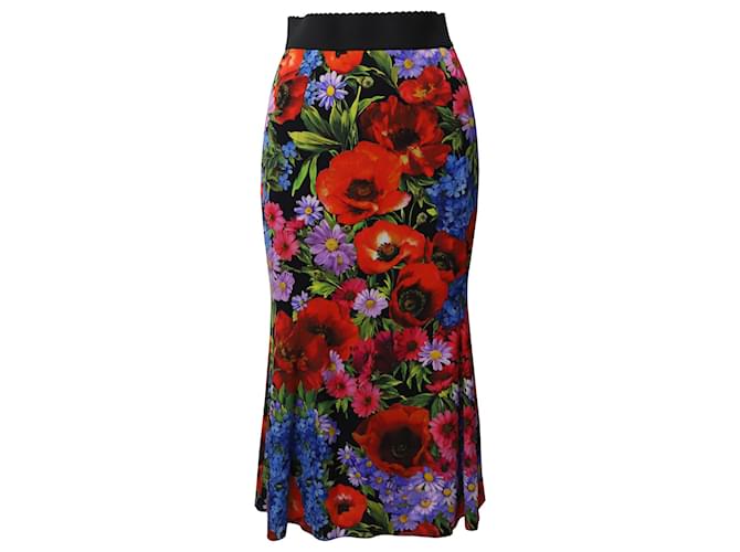 Dolce & Gabbana Jupe mi-longue en soie à imprimé floral  ref.641542