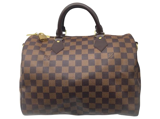 Louis Vuitton Speedy 30 Bolso satchel de lona Damier Ébène marrón Castaño Cuero  ref.641638