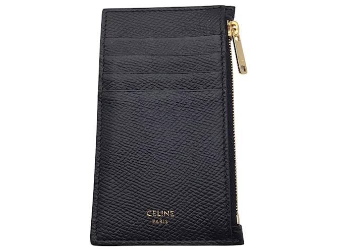 Céline Petit porte-cartes compact Celine en cuir noir zippé  ref.641651
