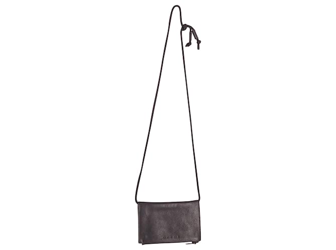 Marni Flat Crossbody Bag in Black Leather  ref.641659