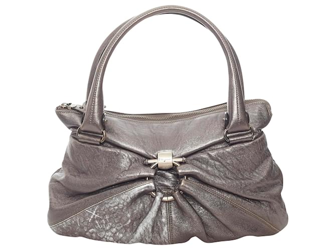 Salvatore Ferragamo Gancini Cinza Couro  ref.646408