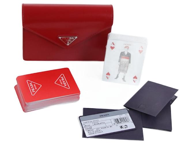 Prada clutch and card game Red Leather  ref.646528