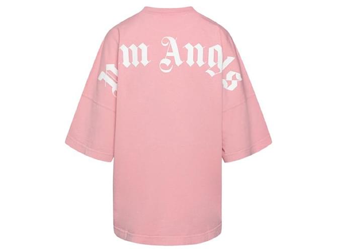 Palm Angels Crewneck T-shirt with OVERSIZE logo print Pink Cotton  ref.646959