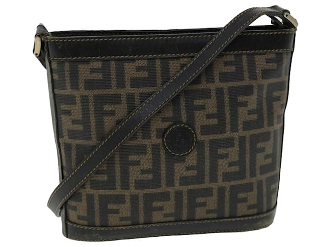 FENDI Zucca Canvas Shoulder Bag PVC Leather Brown Auth fm1605  ref.647030