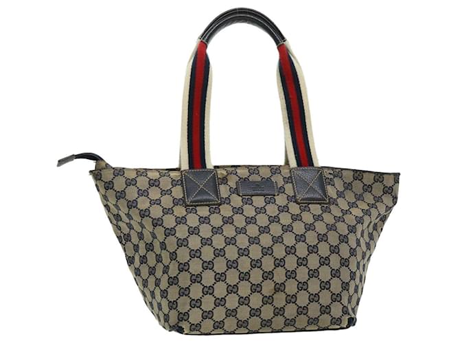 GUCCI Sherry Line GG Canvas Tote Bag Blanc Marine Rouge Auth yt897 Toile Bleu Marine  ref.647037