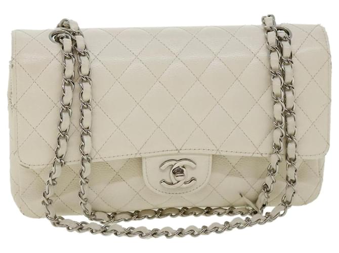 CHANEL Matelasse Double Flap Chain Shoulder Bag Caviar Skin White CC Auth  knn085 Leather ref.647102 - Joli Closet