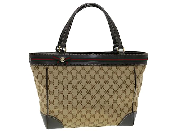 GUCCI Web Sherry Line GG Canvas Tote Bag Beige Vert Rouge Auth am2786g Toile  ref.647130