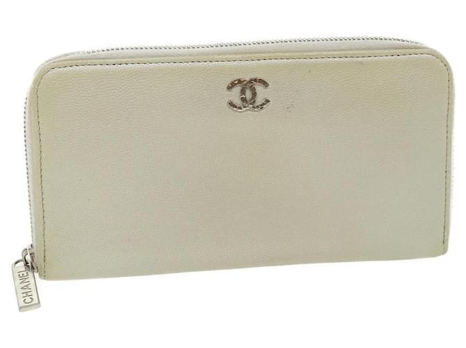 CHANEL Caviar Skin Long Wallet Leather Silver CC Auth gt2797 Silvery  ref.647158