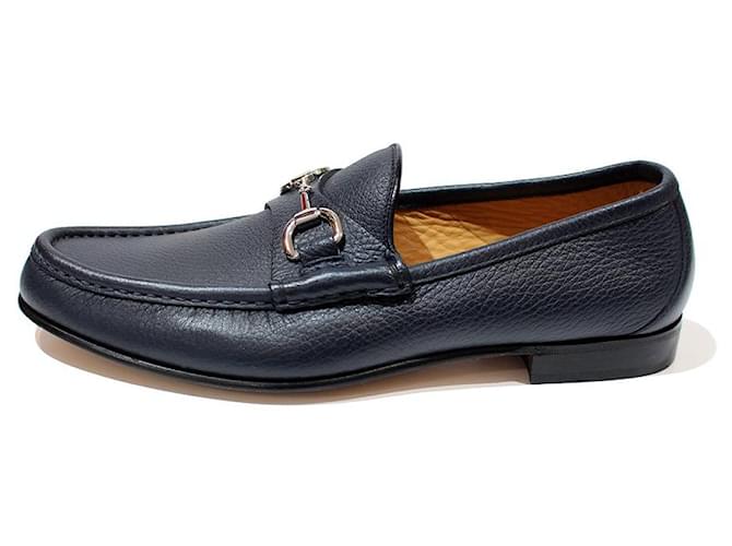 Gucci Loafers Slip ons Navy blue Leather  ref.647587