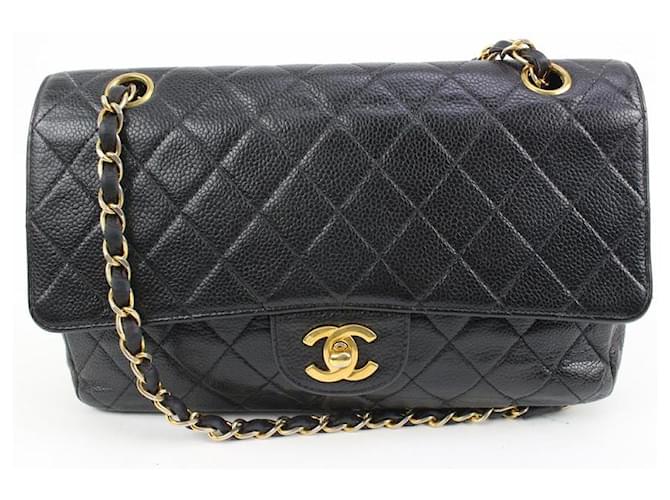 Chanel Black Quilted Caviar Leather Medium Classic Double Flap Bag