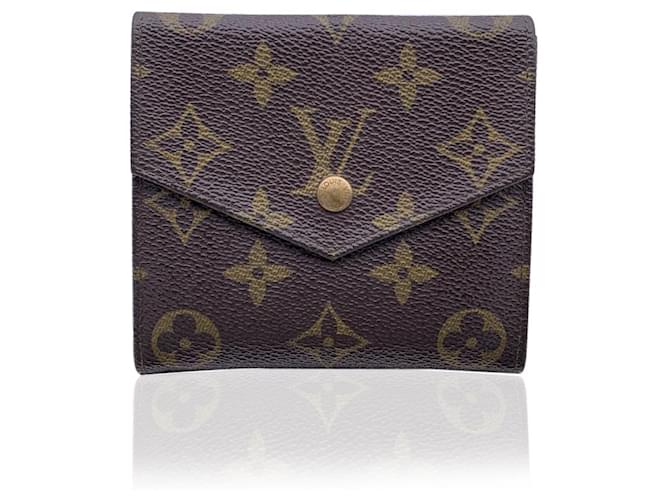 Louis Vuitton Vintage Monogram Canvas Pocket Double Flap Wallet Brown Cloth  ref.647648