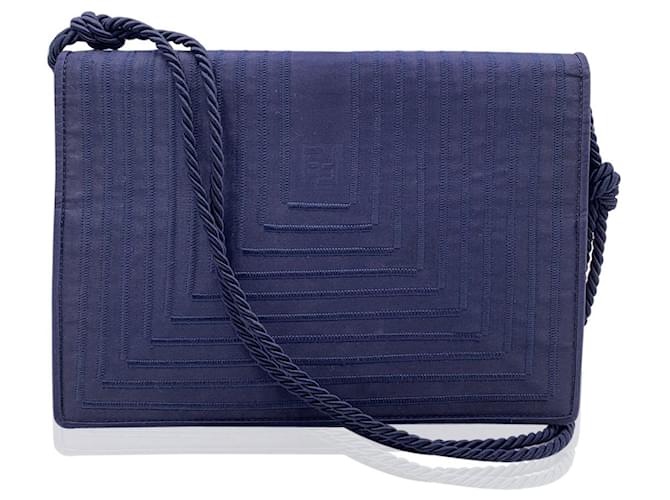 Fendi Vintage Blue Satin Crossbody Bag or Clutch with Stitchings Cloth  ref.647650
