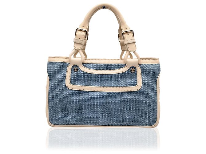 Céline Sac cabas boogie en cuir de raphia bleu clair