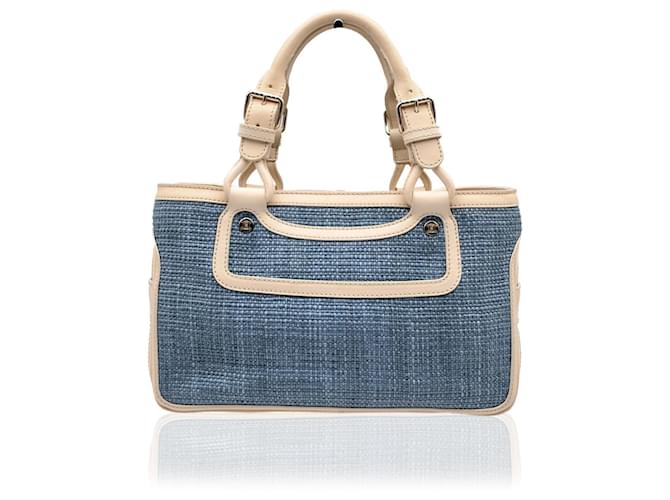 Céline Light Blue Raffia Leather Boogie Satchel Tote Bag Handbag Cloth  ref.647651