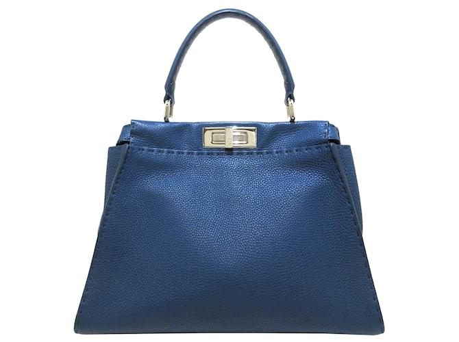 Bolso satchel Fendi azul Selleria Peekaboo de cuero Becerro  ref.647707
