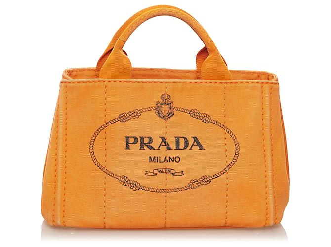 Bolsa Prada Orange Canapa Logo Laranja Lona Pano  ref.647719