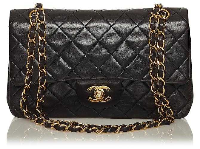 Chanel Black Small Classic Lambskin Double Flap Leather ref.647720