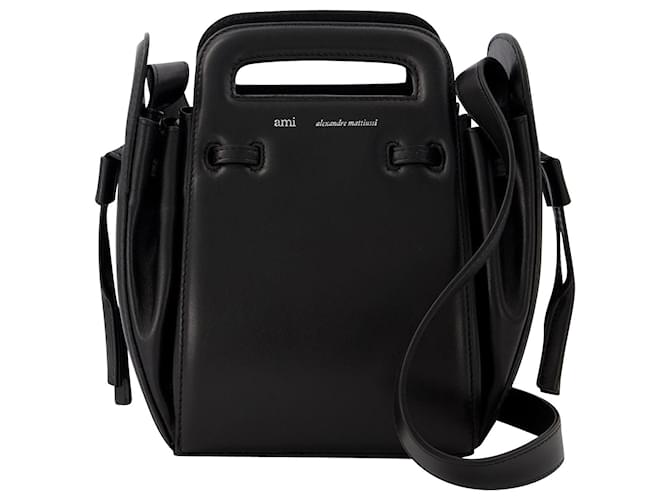 Ami Paris Accordion Bucket Bag in Black Leather  ref.647845