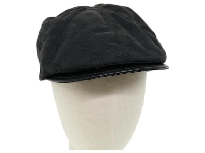 GUCCI Web Sherry Line GG Canvas Hunting cap Hat Black Green Red Auth gt2782 Cloth  ref.648525