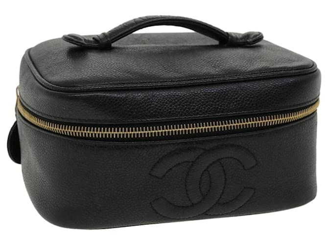 CHANEL Vanity Cosmetic Pouch Caviar Skin Black CC Auth 31242 Leather  ref.648590