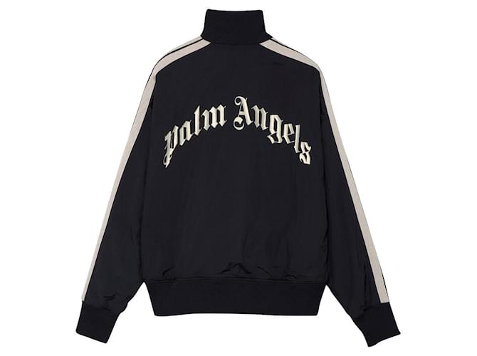 Palm Angels CURVED LOGO TRACK JACKET Black Synthetic Polyester Polyamide  ref.639974