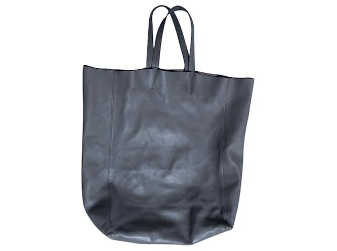 Big Bag Céline Vertical Cabas Dark grey Leather  ref.647529