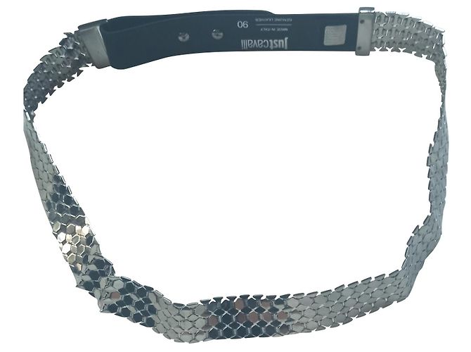 Cinto Just Cavalli de couro preto e metal prateado Prata