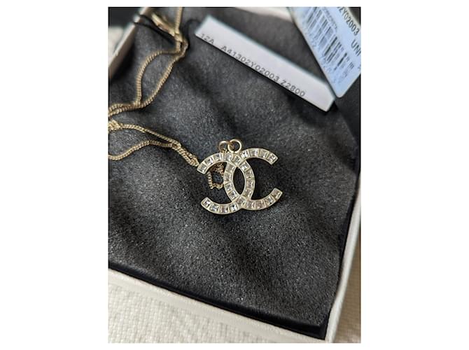 CC B12A logo classic square crystal necklace in GHW tag receipt