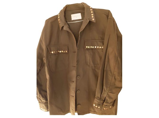 Chaqueta camisera Sandro de algodón caqui