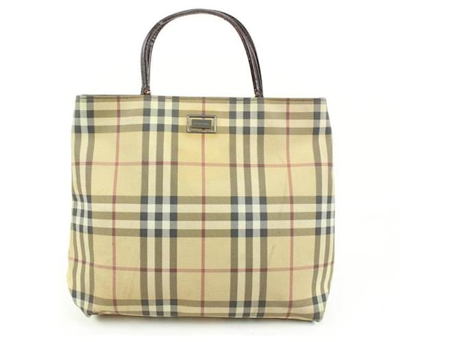 Burberry Borsa tote in tela rivestita beige Nova Check pronta per l'upcycle Pelle  ref.648912