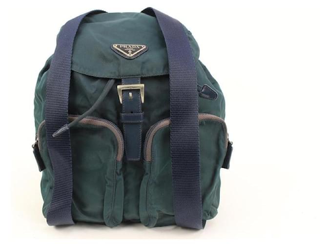 Prada Green  Nylon Vela Backpack Twin Pocket Leather  ref.648914