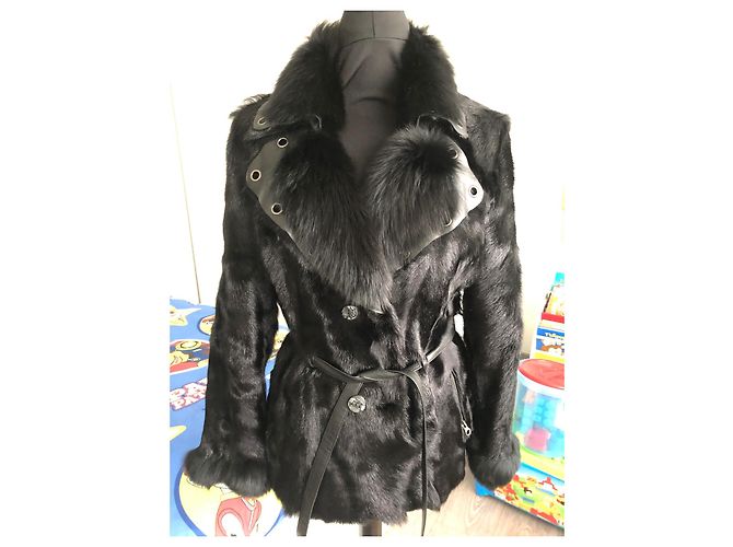 Giorgio real fur jacket black size 38 neuf