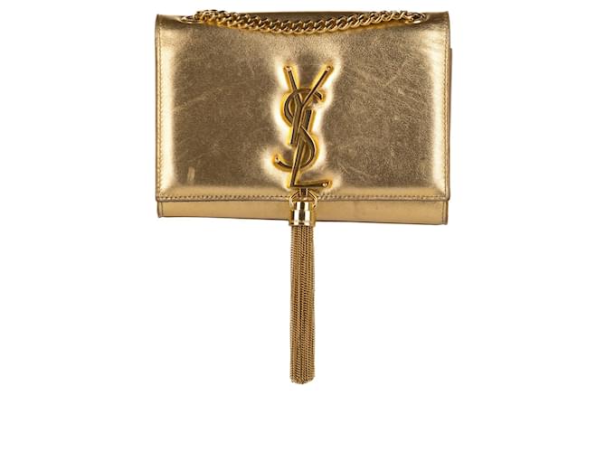 Yves Saint Laurent Sac à bandoulière en cuir YSL Gold Classic Kate Tassel Veau façon poulain Doré  ref.648936