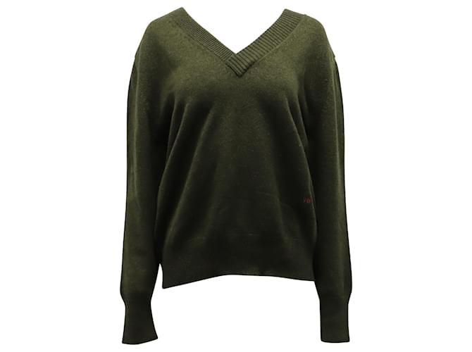 Victoria Beckham V-Neck Sweater in Green Cashmere Wool  ref.649004