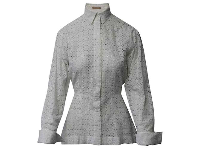 Alaïa Alaia Peplum Button Front Long Sleeve Shirt in White Cotton  ref.649009
