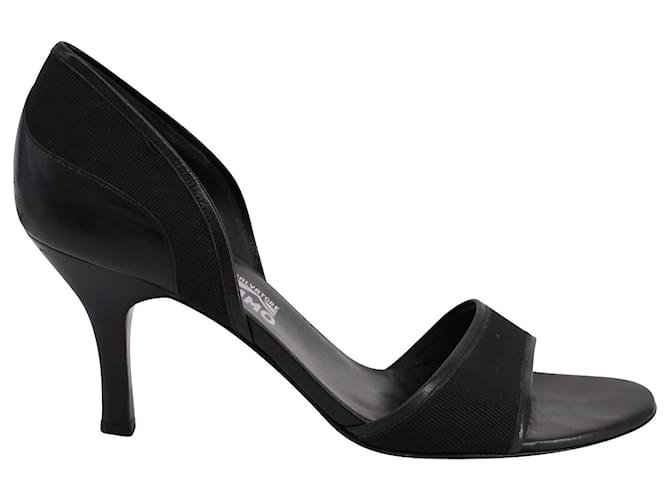 Salvatore Ferragamo Zapatos de tacón medio con punta abierta en cuero negro  ref.649010