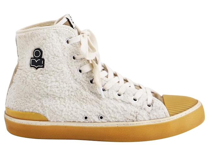 Isabel Marant Benkeen High-Top Sneakers in Ecru Faux Fur White Cream Synthetic  ref.649012