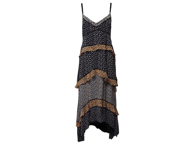 Proenza Schouler Tiered Printed Maxi Dress in Black Silk  ref.649048