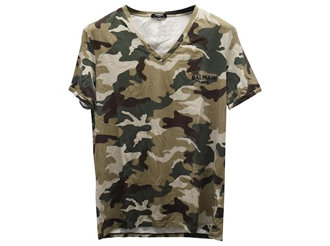 Balmain T-Shirt Camouflage Stretch en Coton Vert  ref.649051