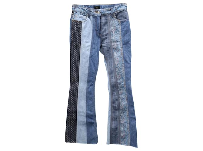 Etro Patchwork Flared Jeans in Blue Denim Cotton  ref.649053