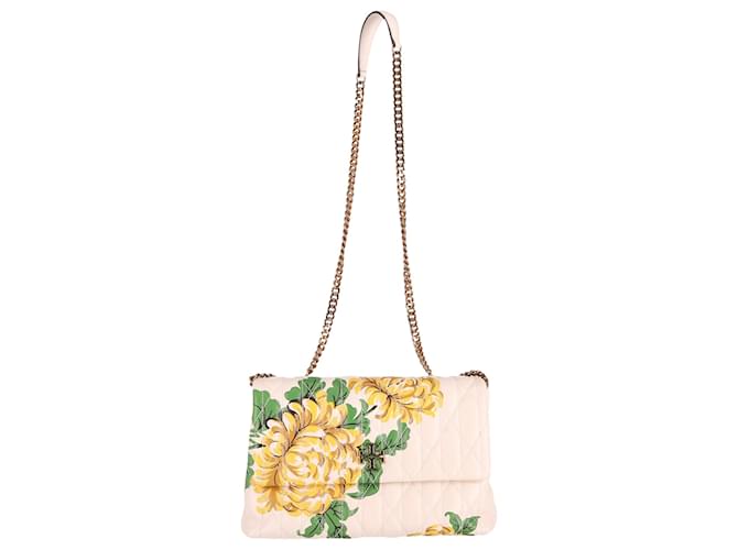 Tory Burch Floral-Print Kira Chevron Shoulder Bag in Cream Leather White  ref.649054 - Joli Closet