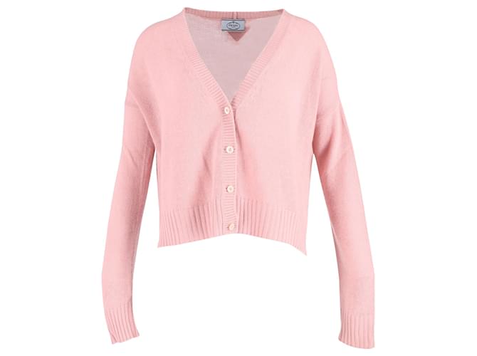 Prada V-Neck Cardigan in Pink Wool Cashmere  ref.649055