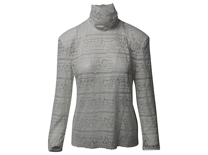 Blusa de encaje con cuello alto en algodón blanco Sandro Paris  ref.649058
