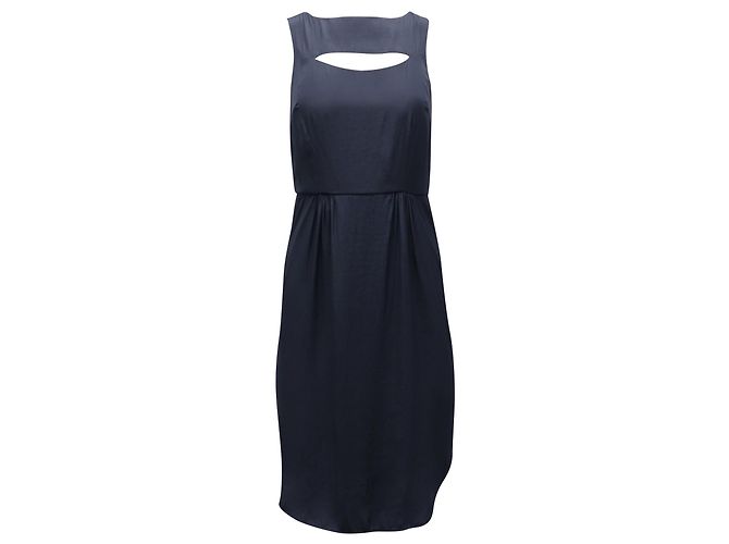 Ulla Johnson Cut-Out Sleeveless Midi Dress in Navy Blue Polyester