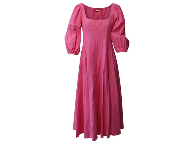 Staud Swells Robe mi-longue à manches bouffantes en lin rose  ref.649068