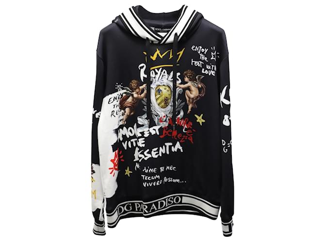 Dolce & Gabbana Jersey-Sweatshirt mit Engelsaufdruck und Kapuze aus schwarzer Baumwolle  ref.649072