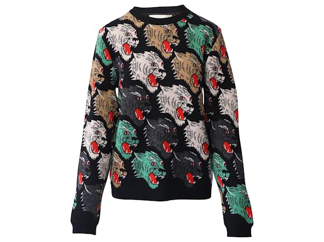 uendelig Jabeth Wilson Risikabel Gucci Panther Face Sweater In Black Wool ref.649077 - Joli Closet
