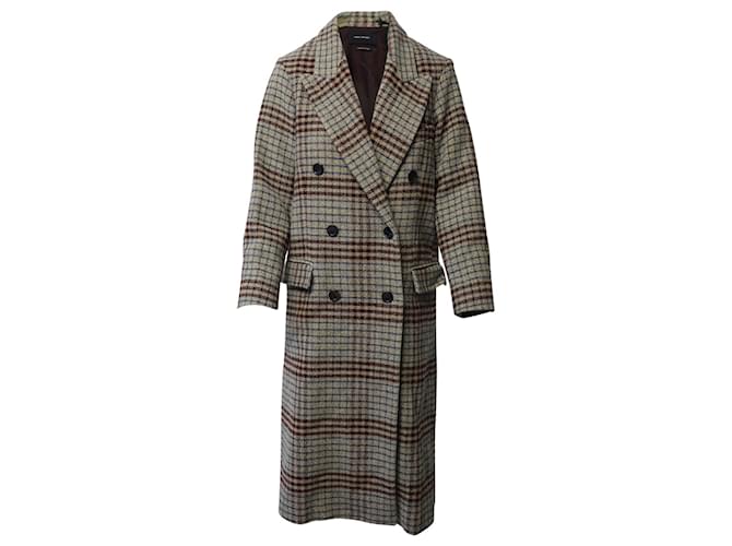 Isabel Marant Double-Breasted Plaid Trench Coat in Multicolor Lana Vergine Multiple colors Wool  ref.649080