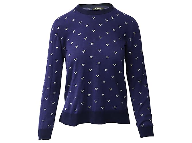 Apc a.P.C. Floral Printed Sweater Top in Navy Blue Cotton  ref.649086