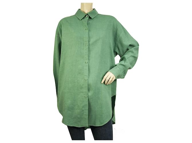 Mes Demoiselles ... Mes Demoiselles DIBA Green 100% Linen Button Down Front Oversize Shirt size 1  ref.649098
